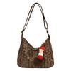 Vintage Woolen Bag 2025 New Embossed Letter Double-sided Shopping Bag Contrasting Color Striped Underarm Shoulder Bag