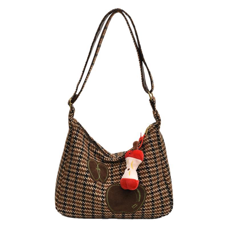 Vintage woolen bag 2025 new embossed letter double-sided shopping bag contrasting color striped underarm shoulder bag