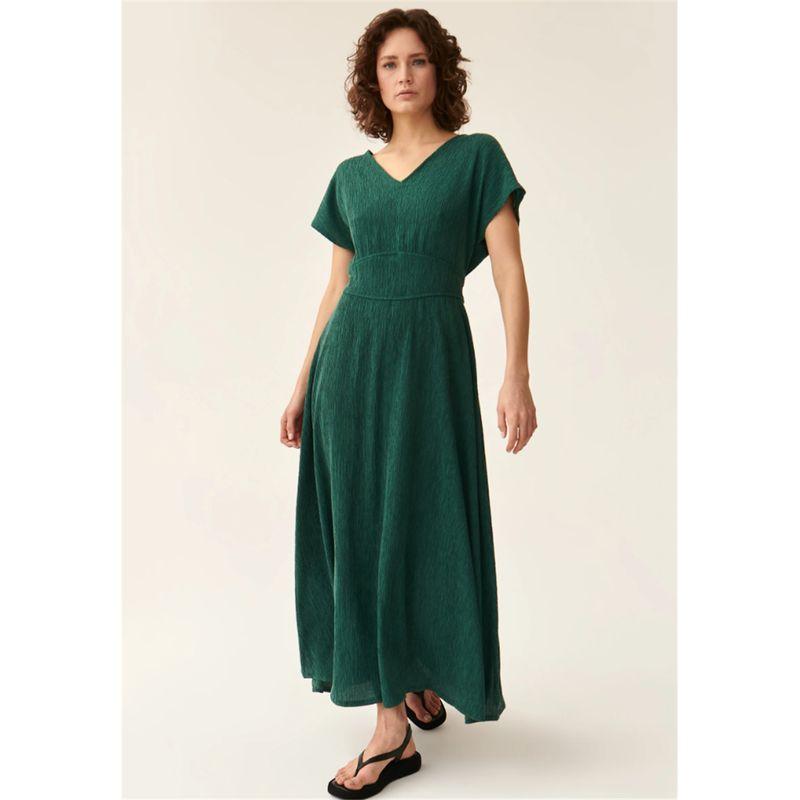 

Stick to Foreign Trade Original Order European Pleat Stretch Lyocell Batwing Sleeve Women Long Summer Drop Shoulder Jumpsuit Long dress Green 38