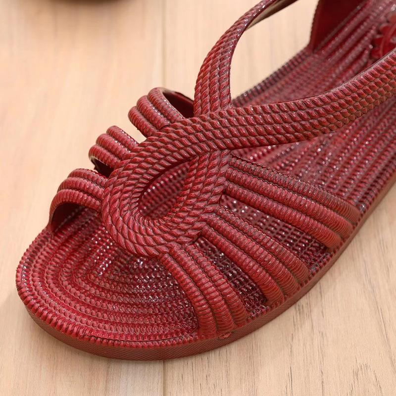 Fashion Women Summer Autumn Solid Color Slip Resistant Comfortable PVC Sandals Flat Fashion Red Oil Slippers