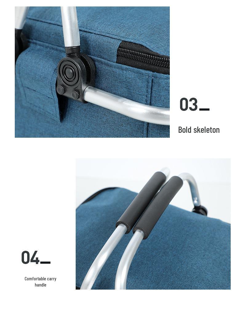 Insulated Oxford Cloth Folding Picnic Basket with Wheels, Multifunctional Outdoor Ice Bag & Thickened Aluminum Foil Liner
