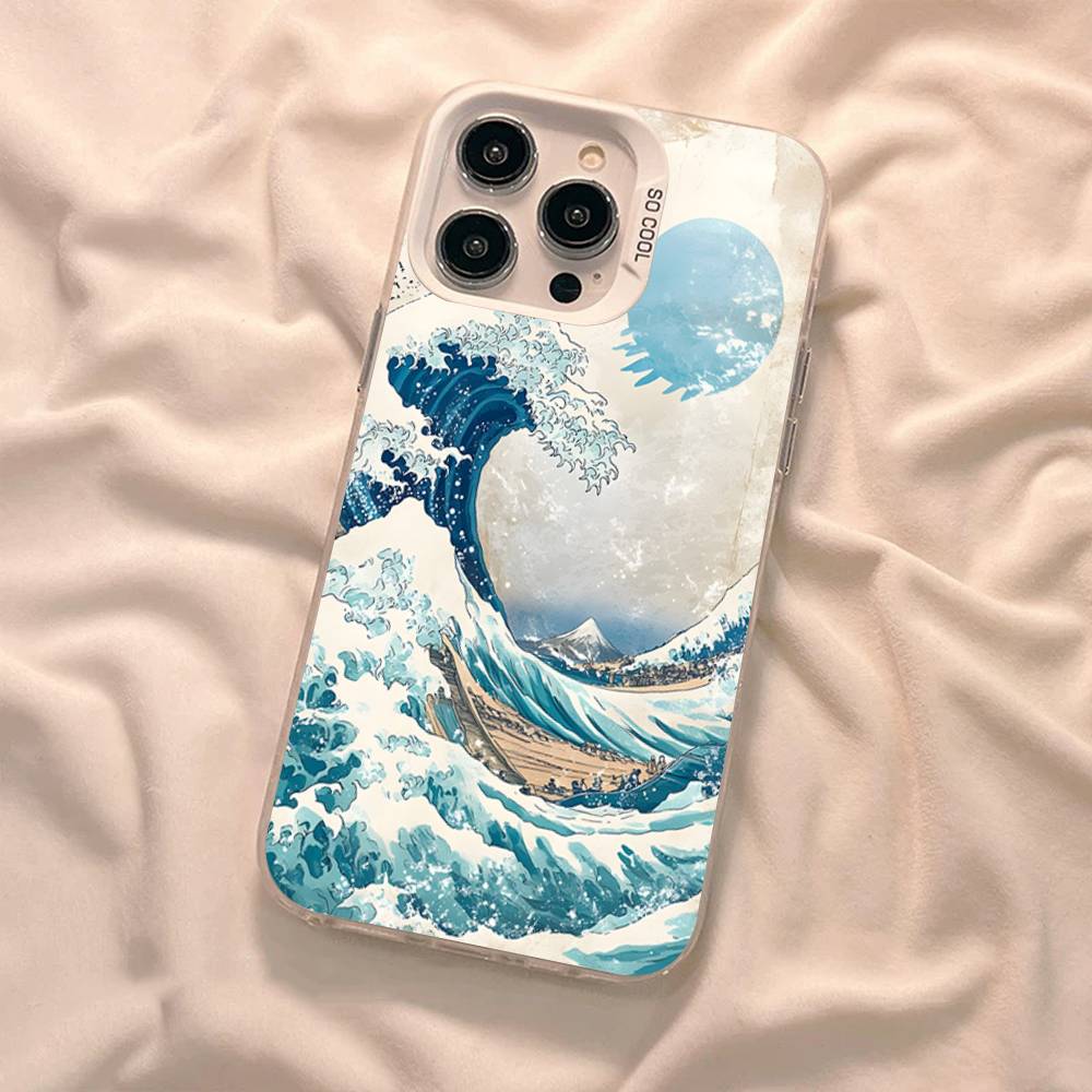Kanagawa Great Wave Anime Phone Case Color Silver Shell For IPhone 17 16 15 14 13 12 11 Pro Max Plus