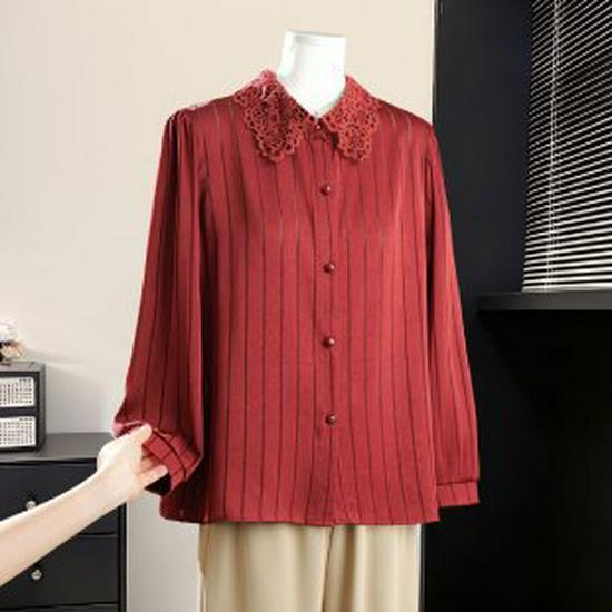 

2026 New Arrivals: Elegant National Style Summer Shirt for Middle-Aged and Elderly Women XL вина червоного кольору