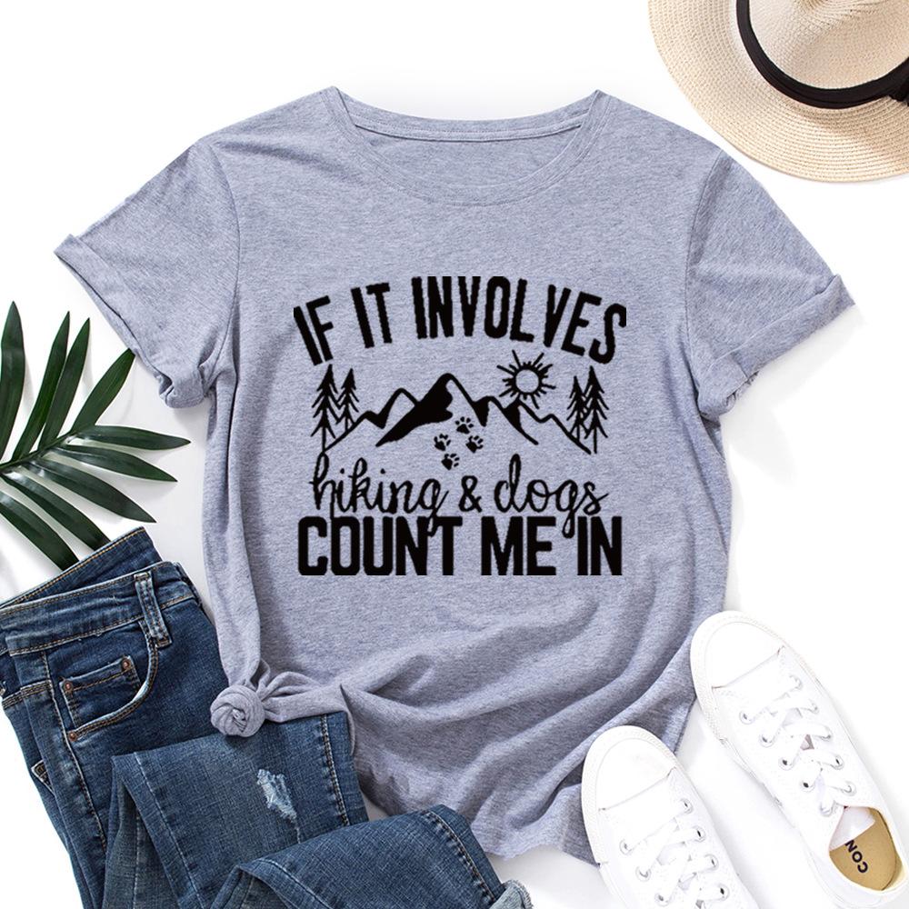 

Letters Printing Cotton T-Shirt Short Sleeve Round Neck Women 2d Print Tops S