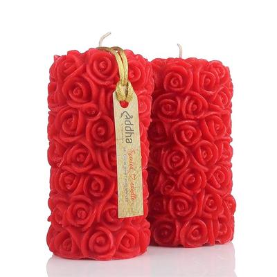 Candles For Home Decor, Rose Fragrance, Pillar Shape, Red Color, Set Of 2, 5.5 X 10.5 Cm - Wax