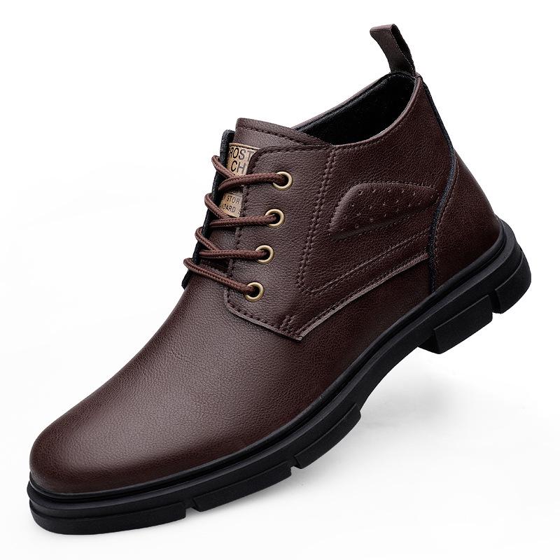 Men's Black Fleece-Lined High-Top Martin Boots - British Style, Plus Size, Autumn/Winter.