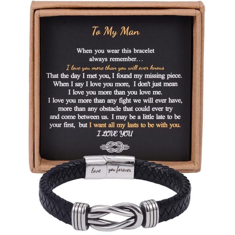 

Men s Vintage Stainless Steel Bracelet Titanium Steel Eight-Character Bracelet Genuine Leather Bracelet 9Inch