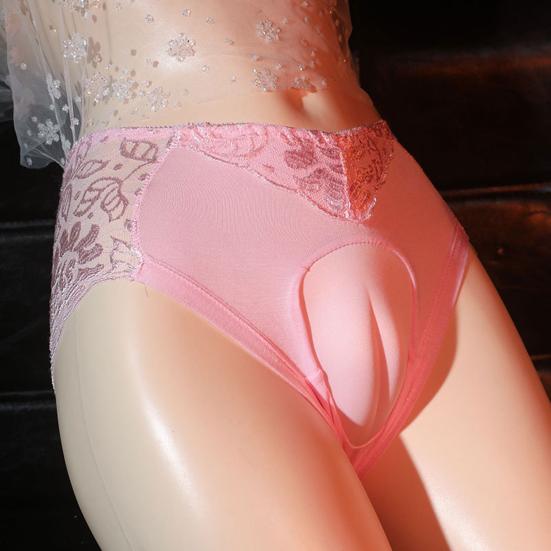 תחתוני Crossdresser לגברים תחתוני עיצוב נרתיק מזויף תחתוני תפירת תחרה נמוכה תחתוני תפירת תחרה סקסית הלבשת תחתוני נרתיק מזויפים