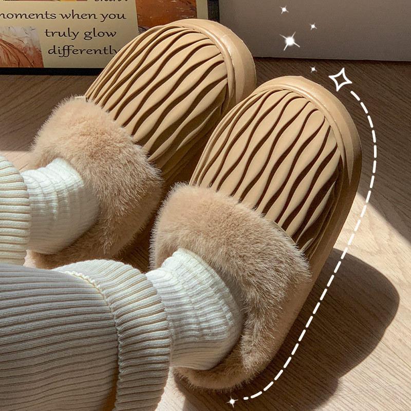 Winter New Cotton Mop Thickened Warm Solid Color Home Casual Style Slippers Non-slip