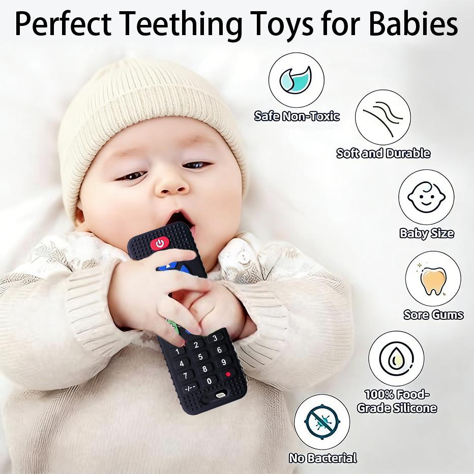 Remote Control Silicone Teether Toy - Fun Interactive Teething Relief Toy for Infants  Toddlers Daily Soothing