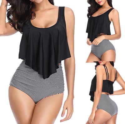 Bohemian Print Two Piece Swimsuit for Women High Waist Bikini Set with Adjustable Straps and Ruffled Top for Beachwear and Poolside