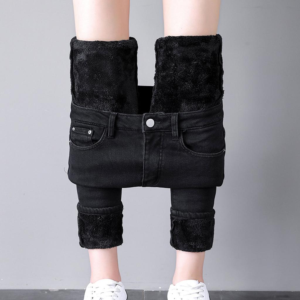 Fashion Women Plus Size Plus Velvet Elastic High Waist Casual Jeans Pencil Pants