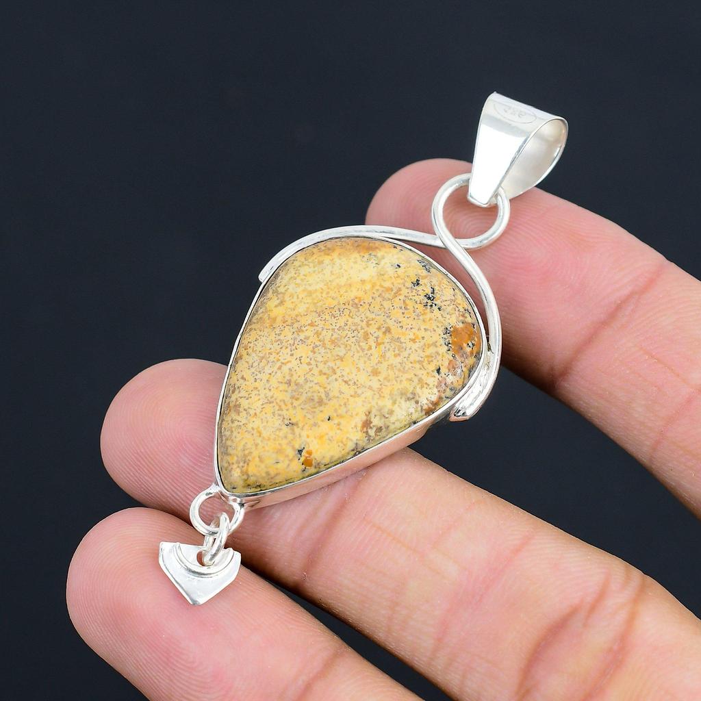 925 Silver Pear Natural Picture Jasper Handmade Ethnic Anniversary Boho Pendant
