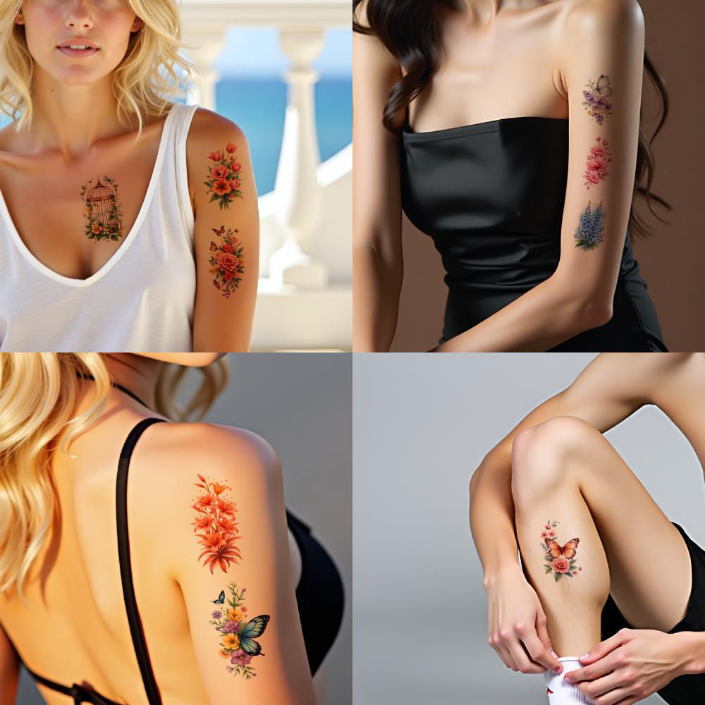 9pcs Temporary Tattoo Butterfly Tattoos Waterproof Long-lasting Body Stickers Floral Tattoos Colorful For Adult Back