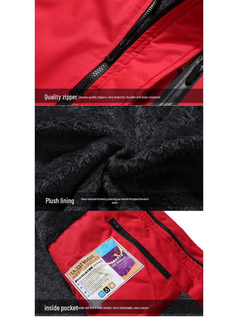 Unisex Plus Size Fleece-Lined Ski and Cycling Jacket with Thick Cotton Padding