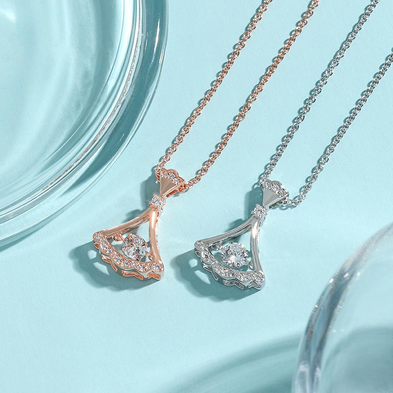 18K Fan Pendant Beating Heart Necklace Qixi Festival Valentine'S Day Gift Girlfriend Cold Wind Smart Small Skirt Necklace