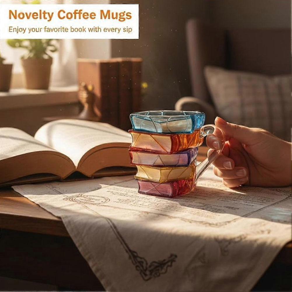 Home Novelty Coffee Cup Borosilicate Glass Cup Hand-Painted Stacked Book Mug
