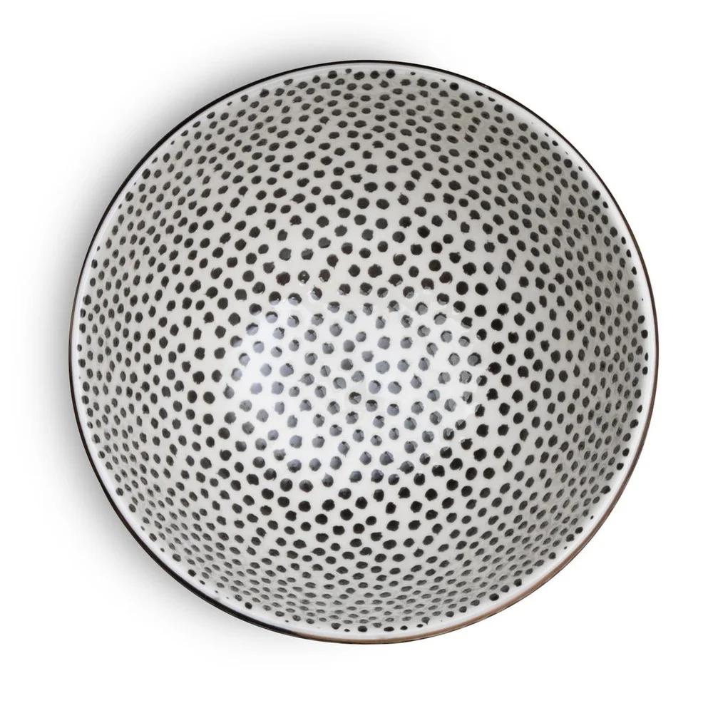 2 Pack Stoneware Bowls Dishwasher Microwave Safe Elegant Dining Essential Tableware Black White Dot Design Durable Chef