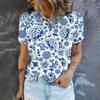 2024 Fashion Elegant Women's T-shirt Fashion Retro Flower Pattern Printed T-shirt Women's Short sleeved T-shirt