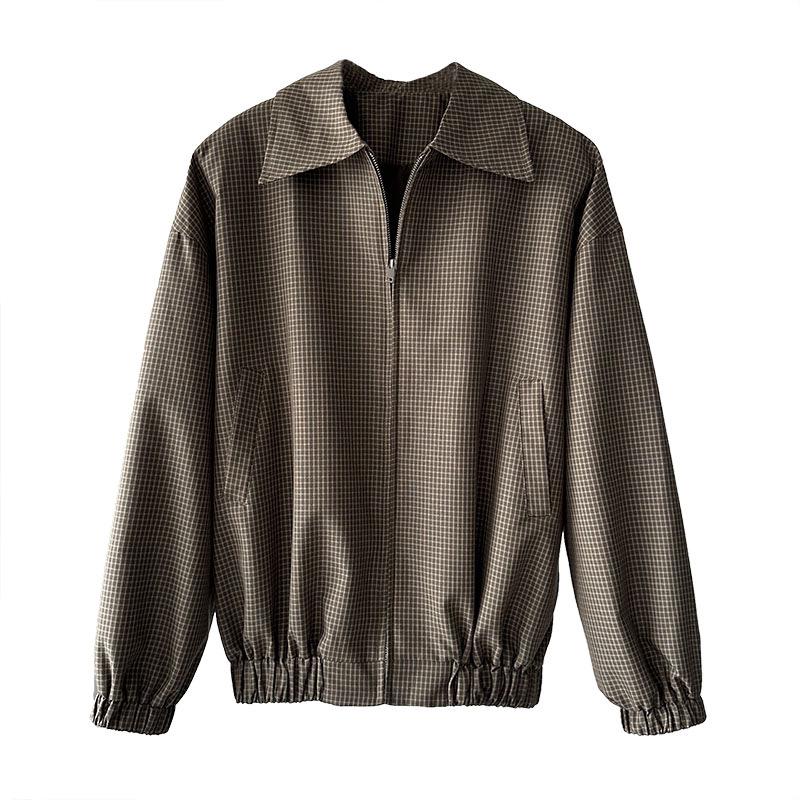 Orange Zhi Retro Houndstooth Lapel Short Coat - Versatile Autumn Style