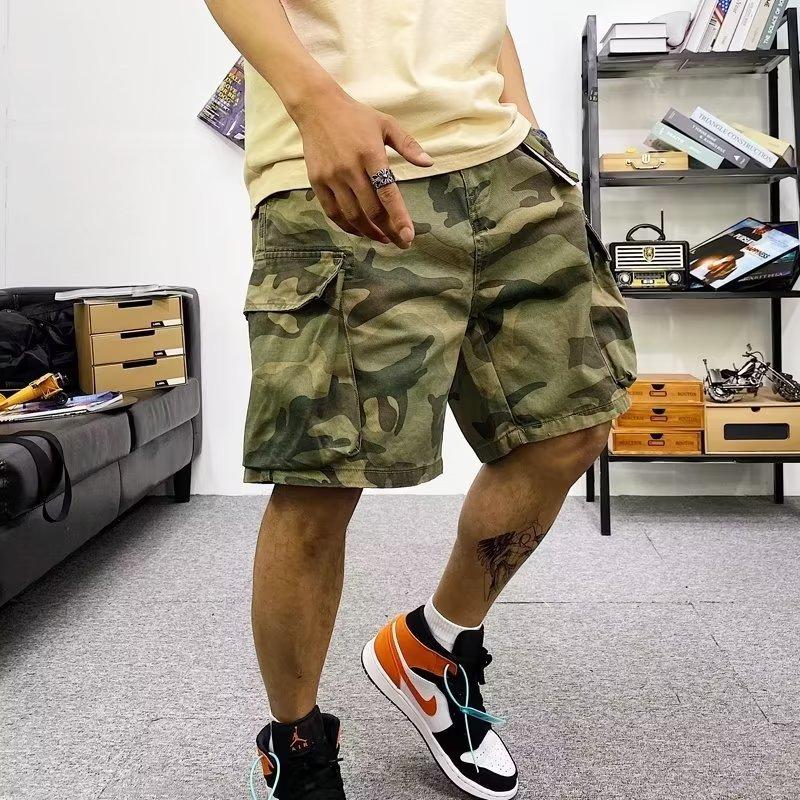 DC-HOME-4 Heren Zomer Plus Size Vijf Punts Losse Rechte Pijpen Broek Mode Cargo Shorts 2XL groen