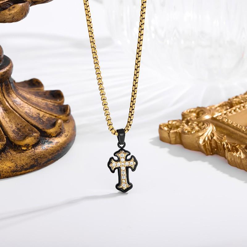 2026 Stone Cross Necklace Fashion Light Luxury Necklace Jewelry Premium Jewelry Full Diamond Men's Necklace