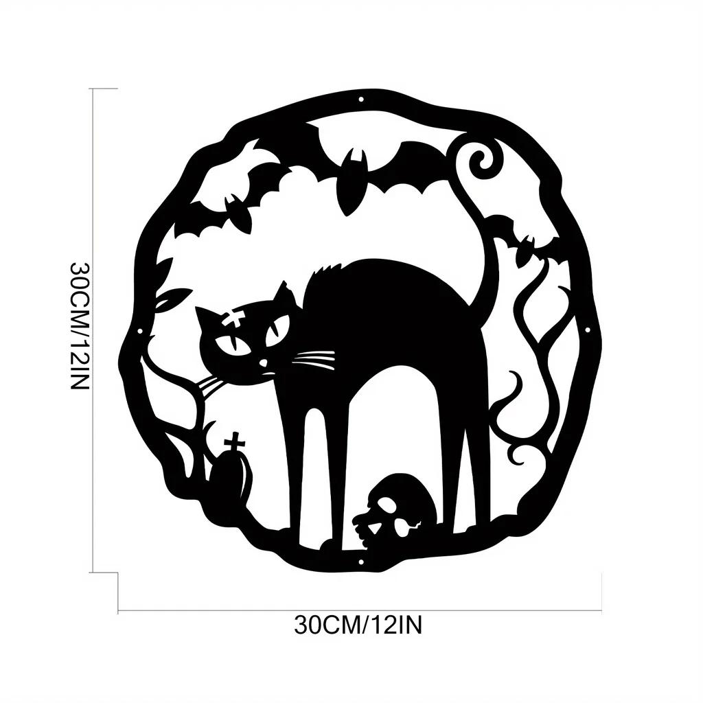 

Венок с кошкой на Хэллоуин – страшная настенная вывеска для дома с привидениями, жуткий декор для выпрашивания сладостей, стильное настенное украшение светло-серый