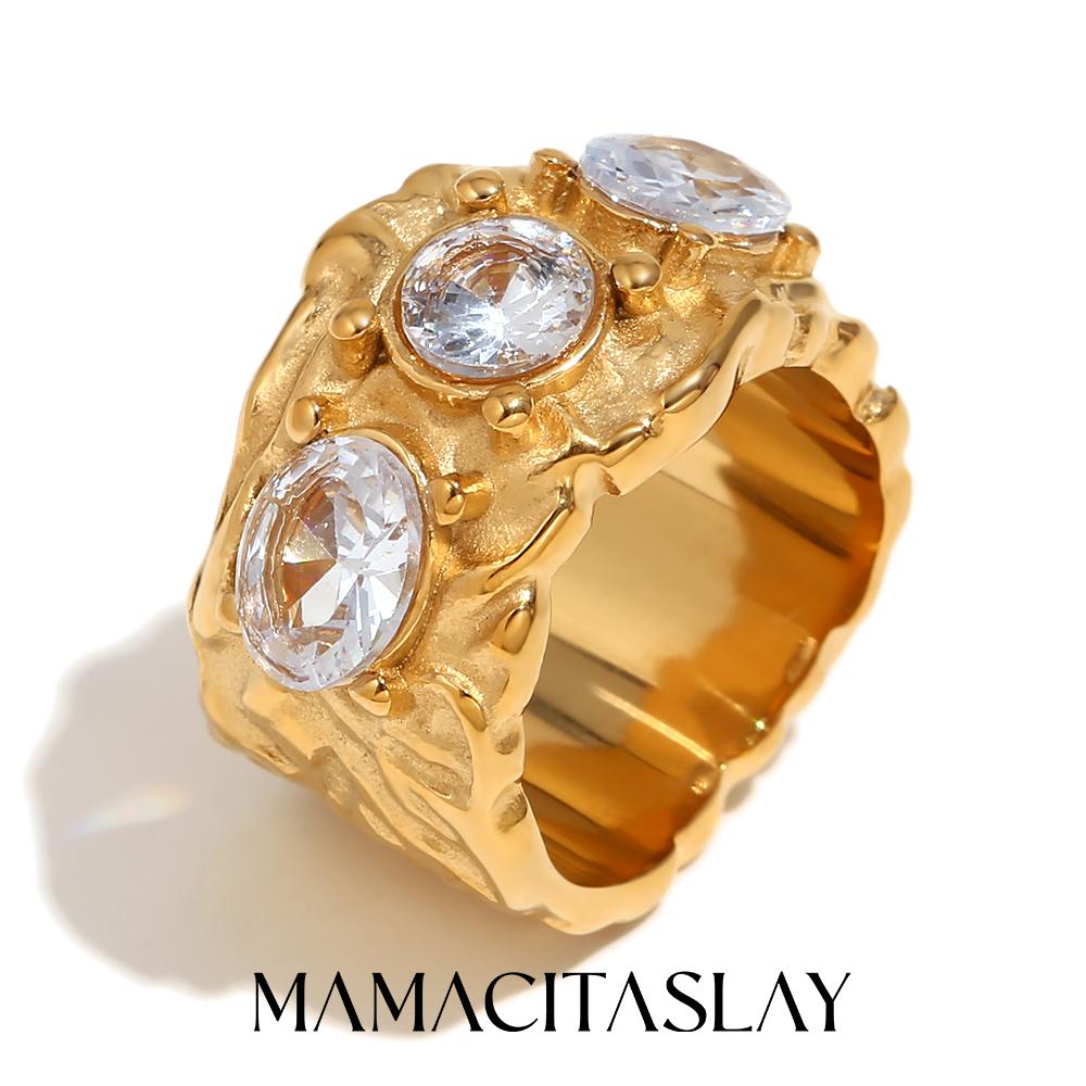 

MamacitaSlay 316L Stainless Steel Creative Oval Cubic Zirconia 18K Gold Plated Rings Exaggerated Waterproof Jewelry Women s Gift 6
