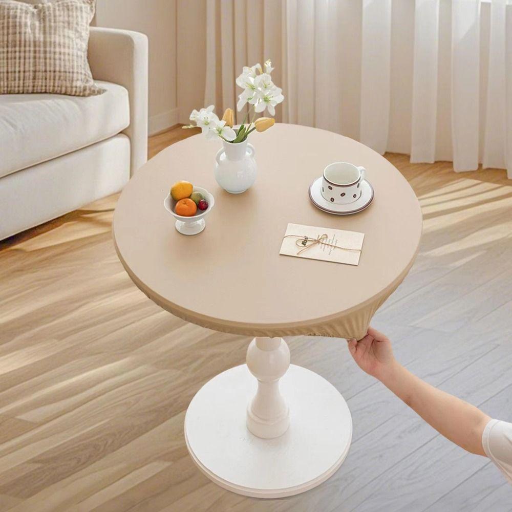 PU Leather Stretch Tablecloth Oil Proof 60/80cm Round Table Cover Elastic Edged Stretchable Elastic Table Cover Dining Table