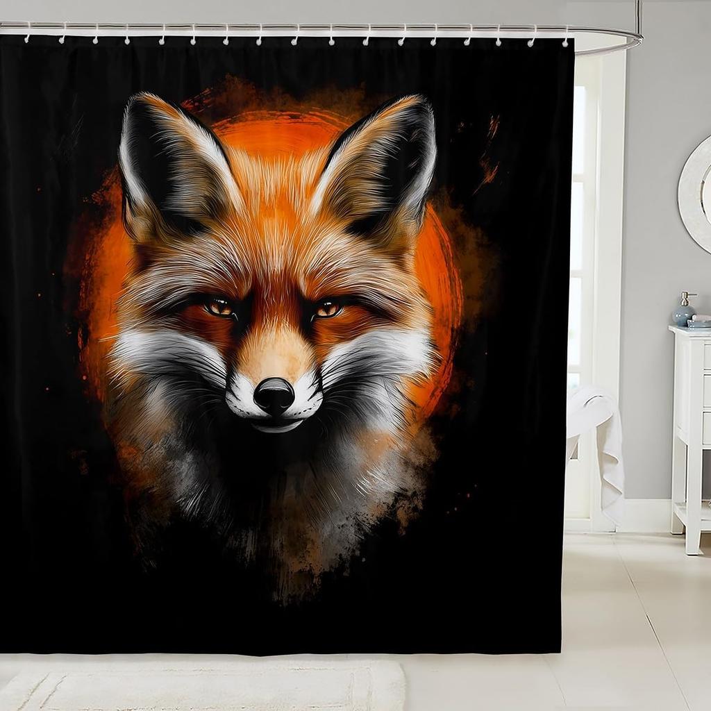 Pink Fox Shower Curtain Japanese Cherry Blossoms Bath Curtain Girls Teens Cute Cartoon Bathroom Shower Curtain Set Waterproof