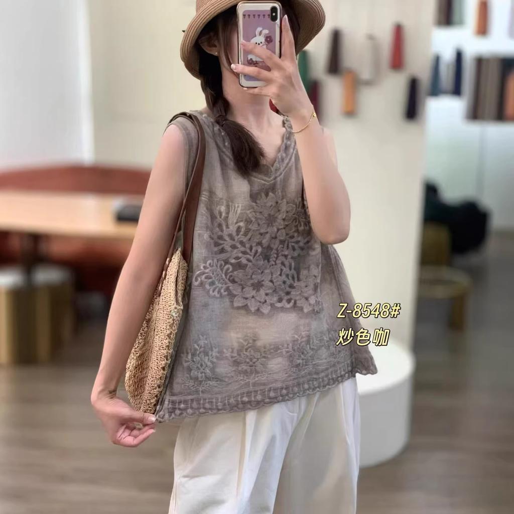 Summer new retro lace sleeveless fried vest women's loose jacquard embroidered suspender top