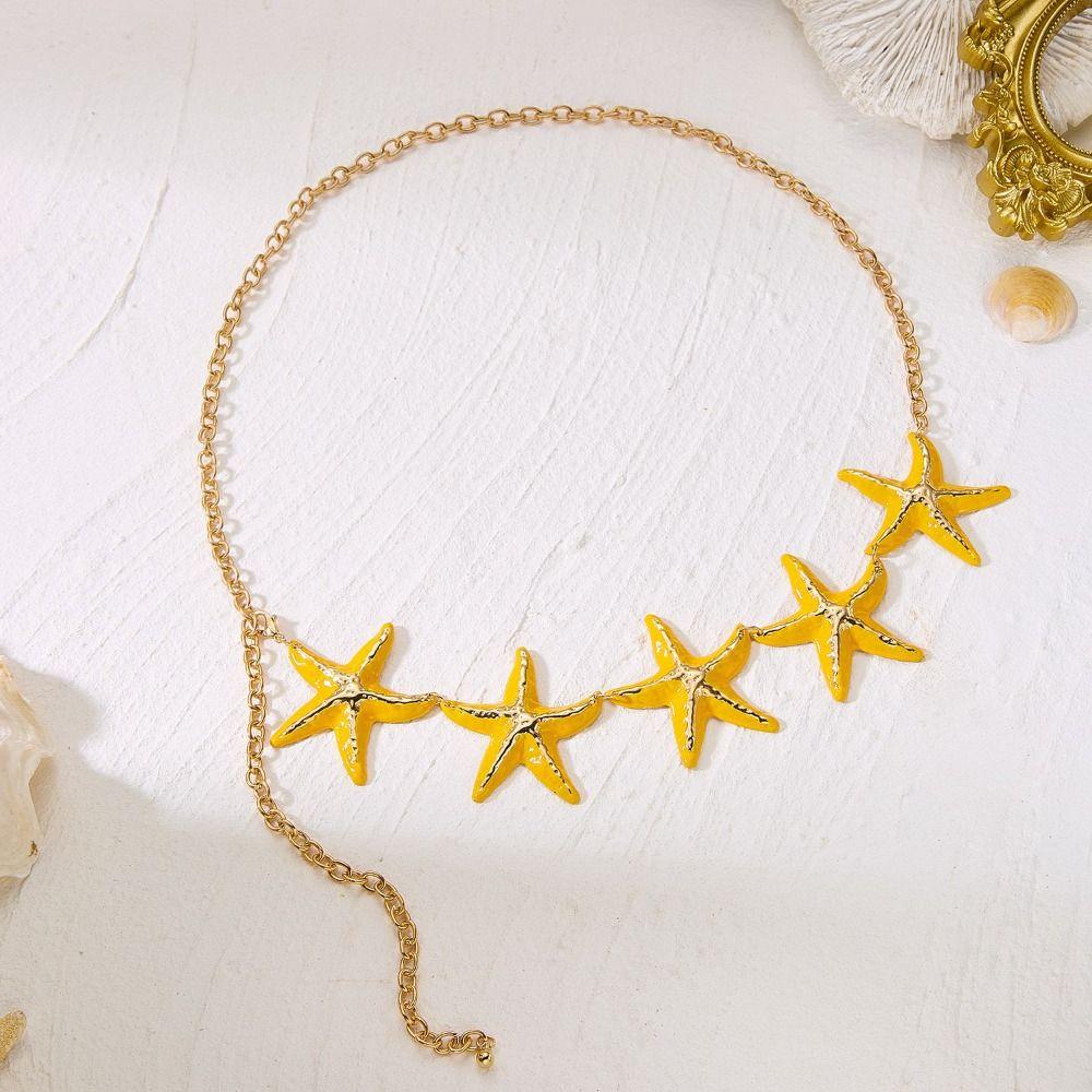 Gold Color Starfish Waist Chain Vacation Style Beads Belly Chain Sea Star Waist Chain  Girls