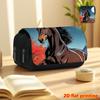 1pc Moonlight Black Horse 2D Flat Printing Double-Layer Flip Black Pencil Case - Back-To-School Essential Pencil Box, Daily Multi-Functional Makeup Ba