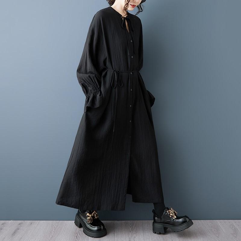 Long sleeve plus size black vintage new in dresses for women casual loose spring autumn dress