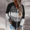 Color Block Hoodie Sweatshirt Cardigan Women Long Sleeve Zip Up Sweater