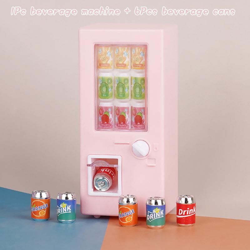 1Set 1:12 Dollhouse Miniature Beverage Machine Drink W/Drink Cans Model Supermarket Decor Toy Doll House Accessories