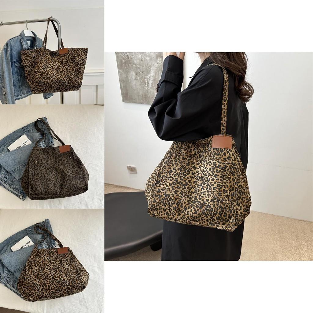 Chic Retro Leopard Print Shoulder Bag Stylish Fall 2024 Large Capacity Tote Handbag
