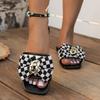 Foreign Trade 2025 Spring New European and American Large-size Flat-bottomed Bow One-word Sandals Fashionable Versatile Color Matching Sand