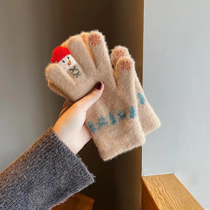 New, Christmas, Touch Screen, Cute, Korean Cartoon Version, Plush Warm Gloves, Student, Winter Cycling Yarn Gloves