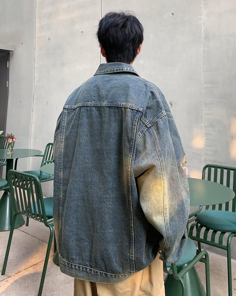 Men's Multi-Pocket Ripped Denim Jacket - Spring/Autumn, Trendy American Retro Street Style