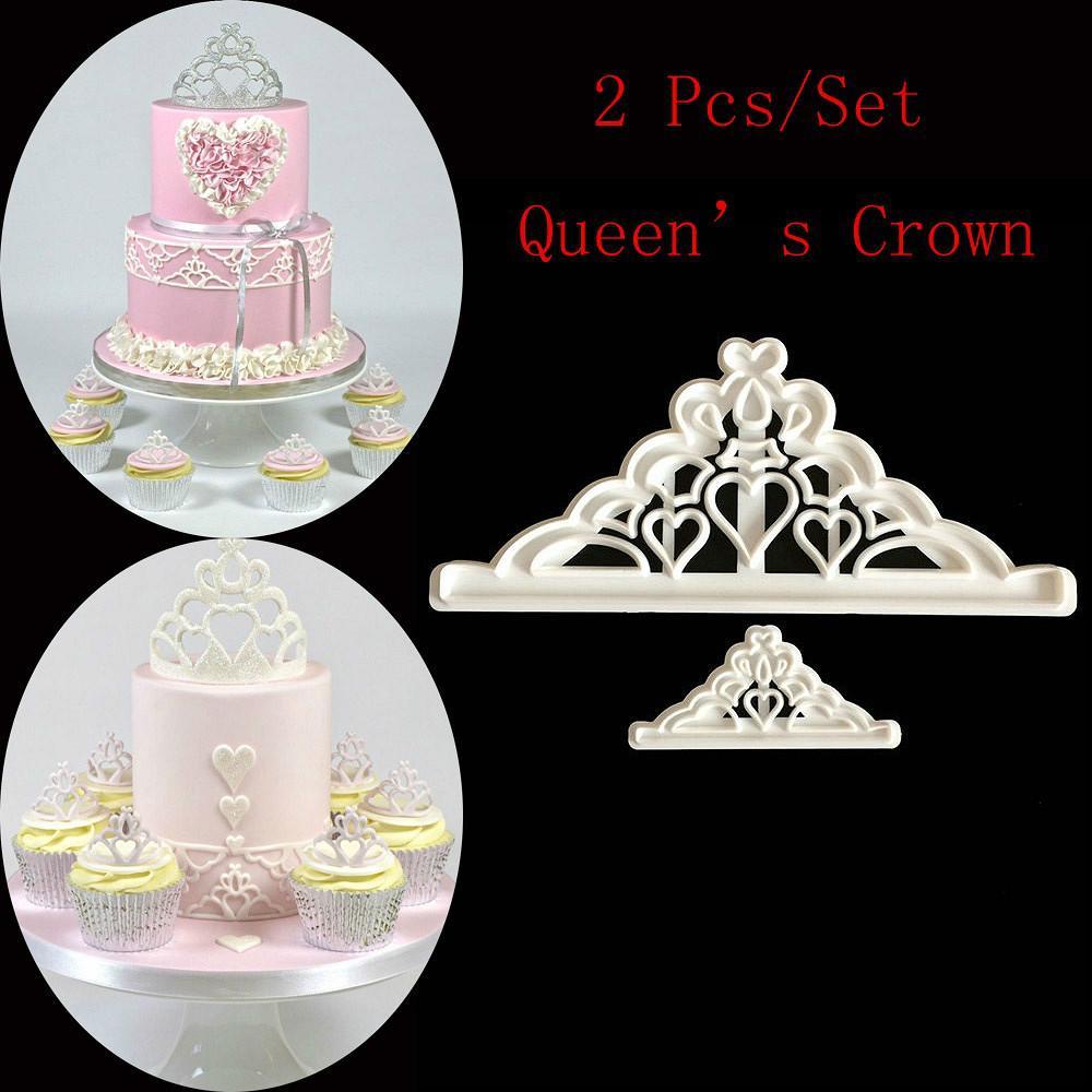 2pcs Crown Fondant Cake Printing Die Biscuit Baking Die  Molds Silicone