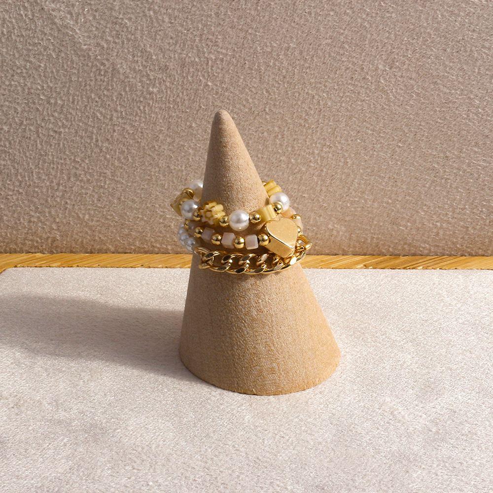 Elastic Flower Bohemia Love Heart Acrylic Women Ring Beaded Rings Party Jewelry Finger Ring Set