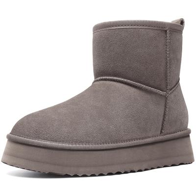 Fashion Litfun Women Suede Mini Boots Winter Outdoor Fur Lined Snow Boots Fashion Thick Sole Fluffy Wool Boots Women Genuine Fuzzy Boots