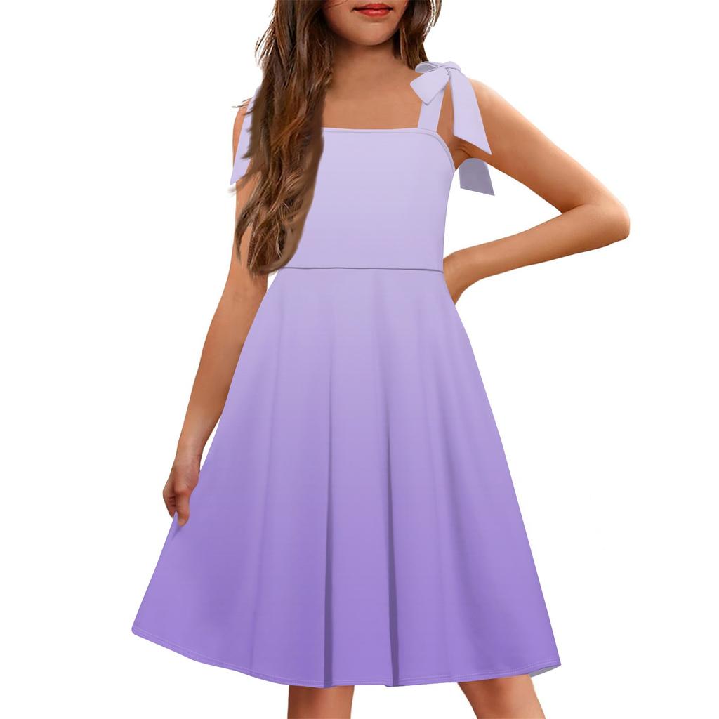 Children's Dress Without Cuff Pocket Square Collar Casual Style Gradient Print Dress