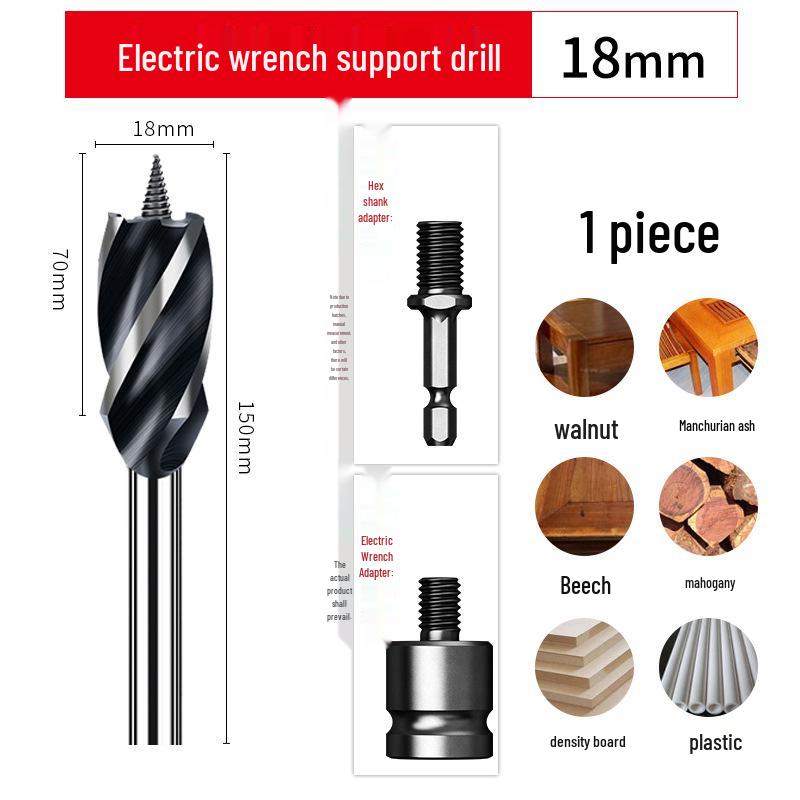 Ruiqi Hex Shank Four-Edge Wood Drill Bit for Door Lock and Drawer Hole Cutting