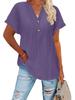 T-shirt Casual da Donna Colore Unico Scollo a V con Bottoni Moda Primavera/Estate 2026