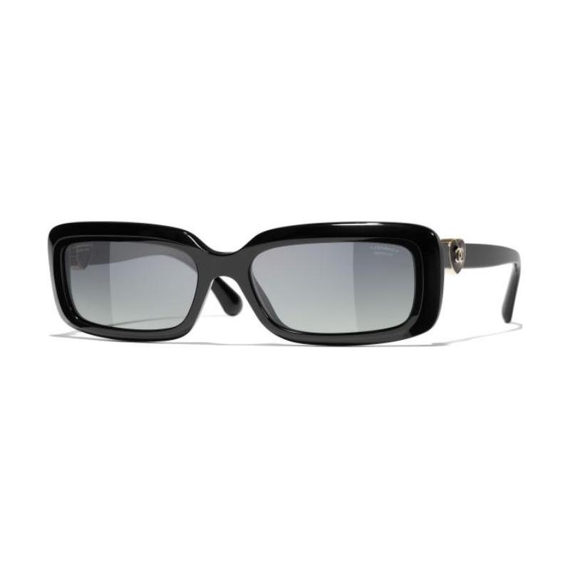 

CHANEL Brand Logo Acetate Rectangular Sunglasses Unisex Couple Style Black чорний