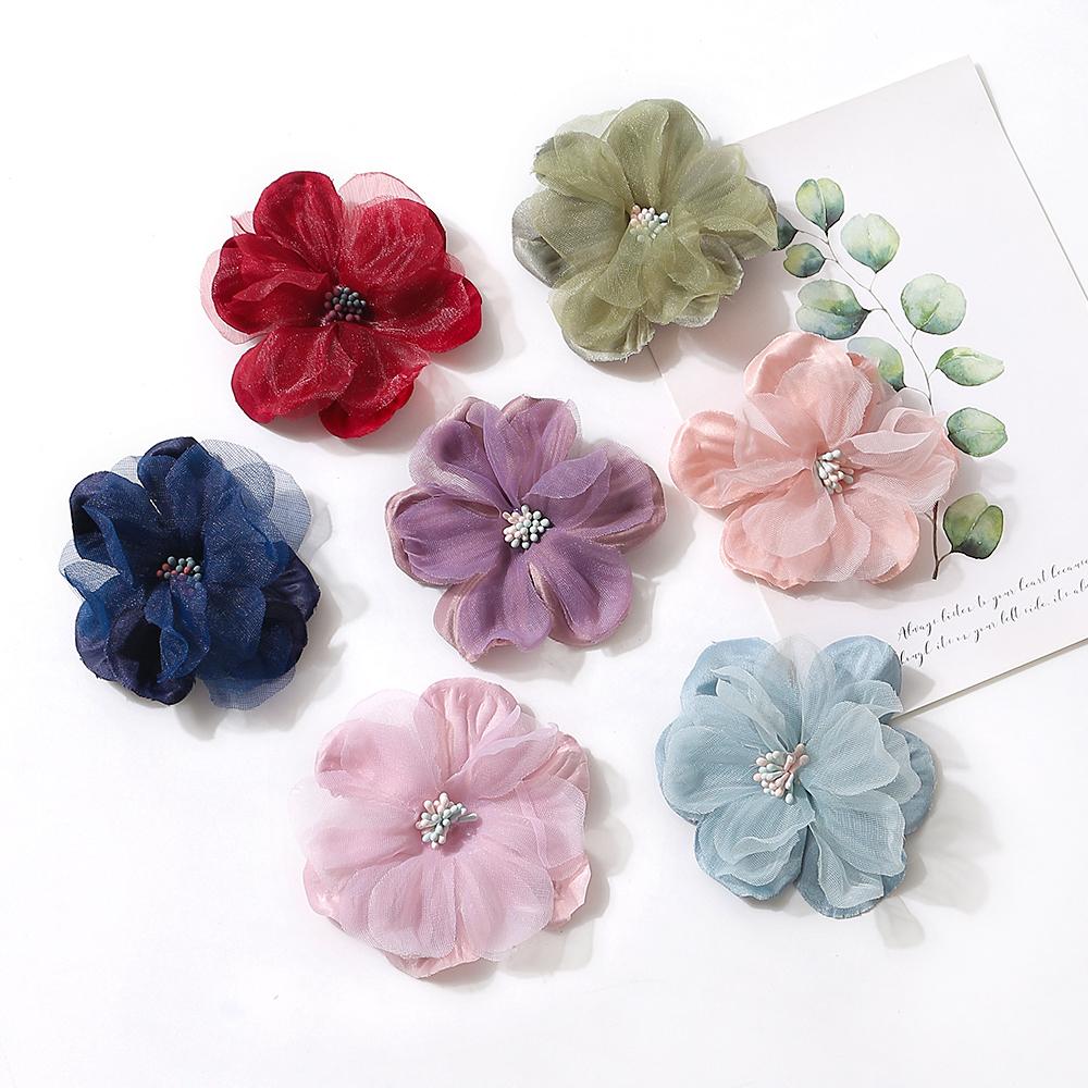 5Pcs Artificial Flowers Heads Chiffon Yarn Fake Flowers For Home Decor Marriage Wedding Decoration Craft Garland Gift Accessory