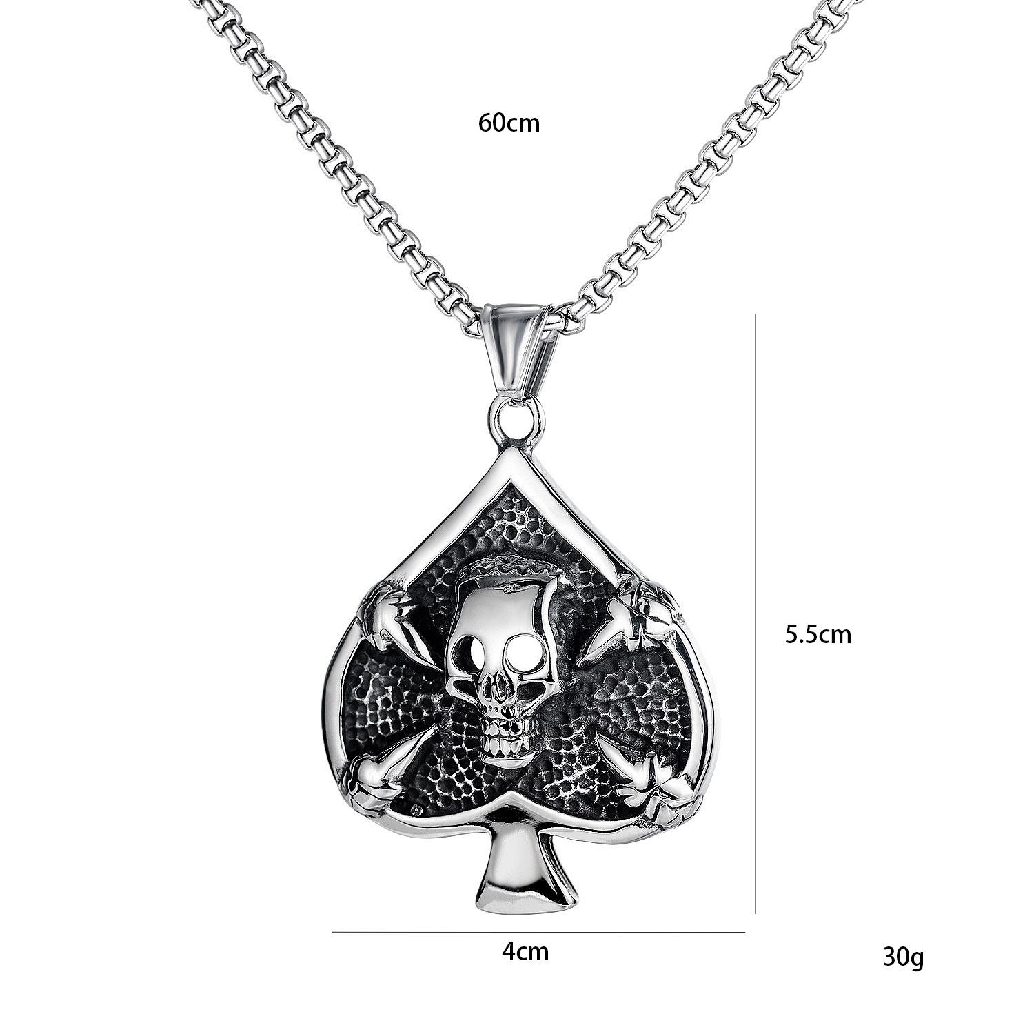 

Мужское ожерелье Casting Poker Spades с подвеской в виде черепа в стиле ретро в стиле хип-хоп, подарок моему парню 4*5CM дубильная кора