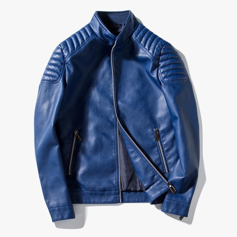 

Мужская повседневная куртка Gram Men s Slim Fit Locomotive Jacket Мужская куртка из искусственной кожи Кожаная куртка Мужская корейская куртка L синий